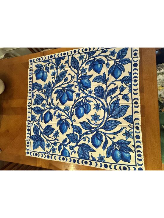 Accessories - Blue Floral Square Scarf with Cream Border 242